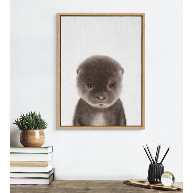 X 24 quot Sylvie Baby Otter Color Illustration Framed Canvas By Simon Te Natural Kate amp Laurel All Things Decor