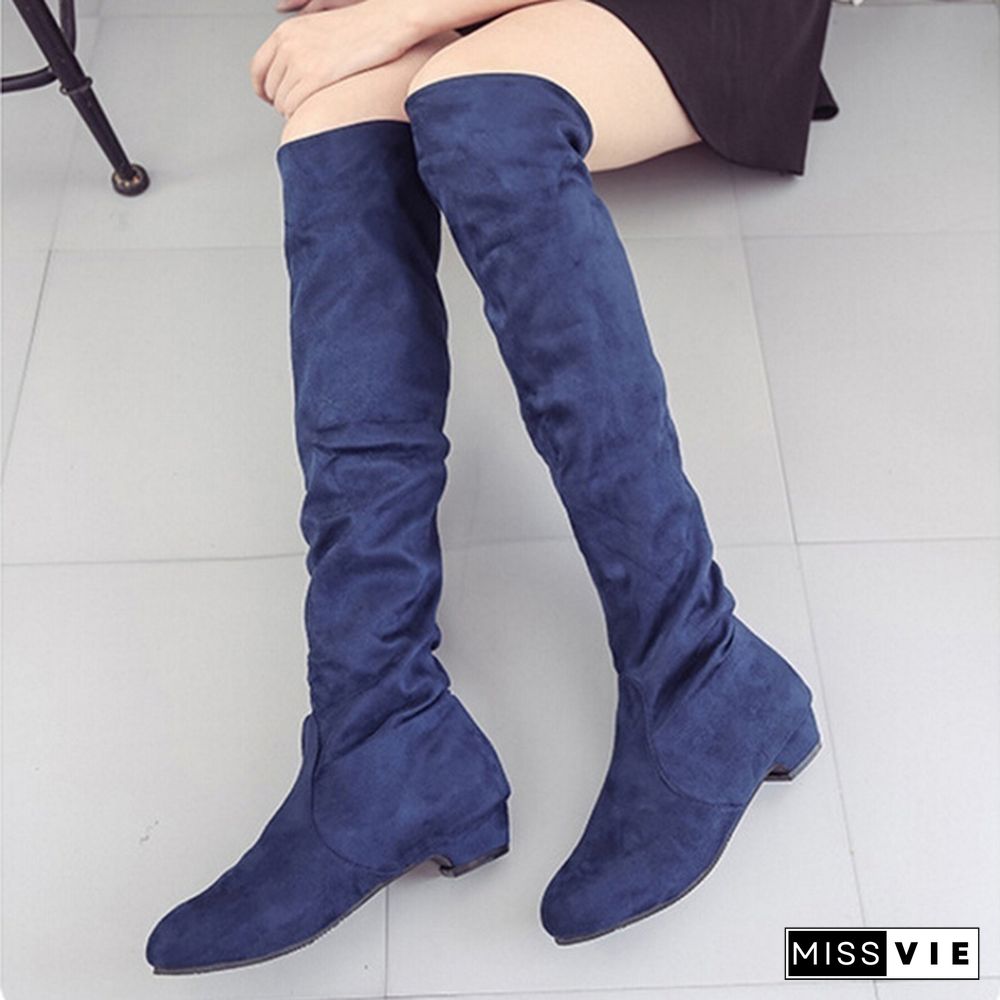 Women Fashion Boots Over The Knee Tigh High Suede Long Boots Winter Shoes Black Brown Red Grey Blue