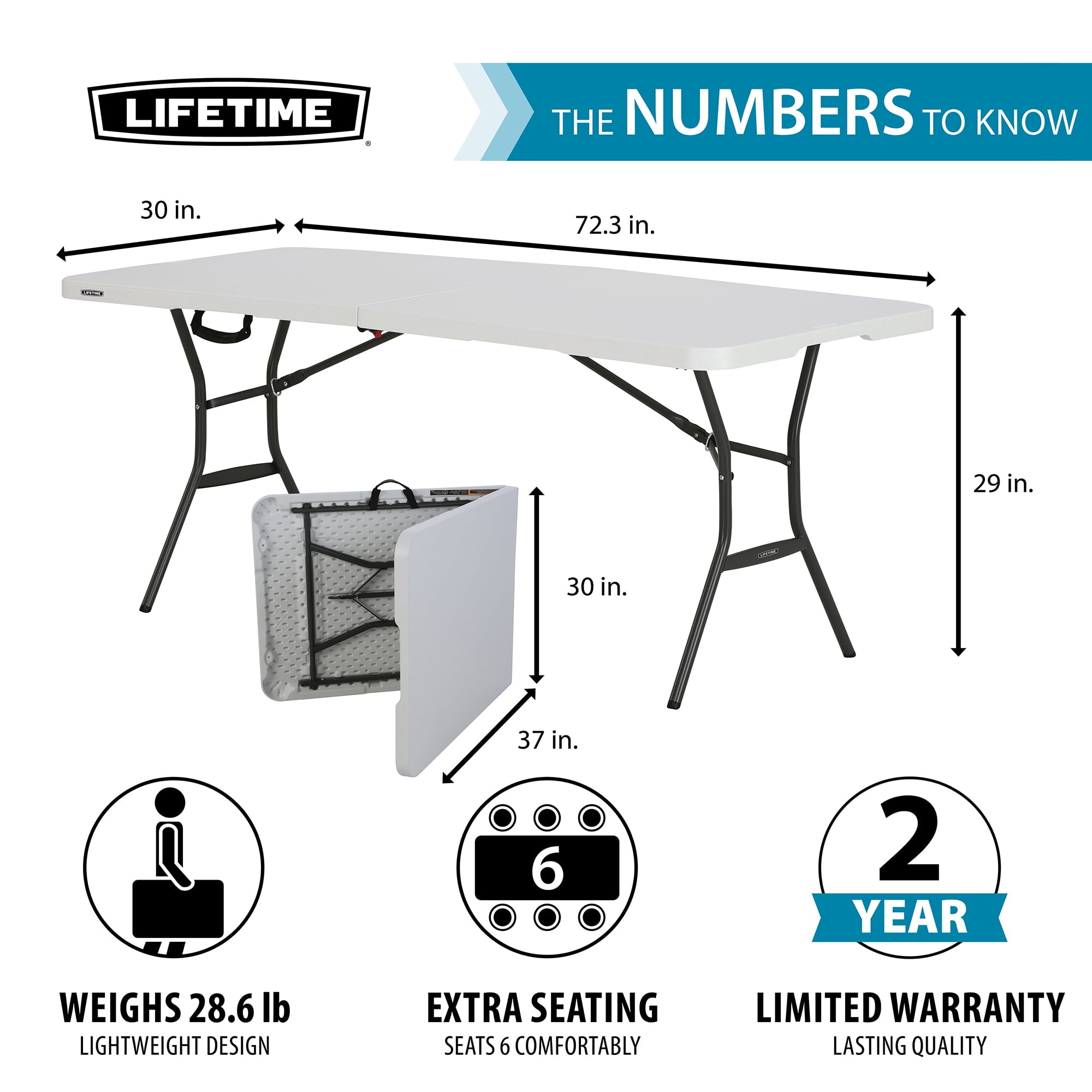 Lifetime 6 ft. Rectangle Commercial Fold-In-Half Table - White