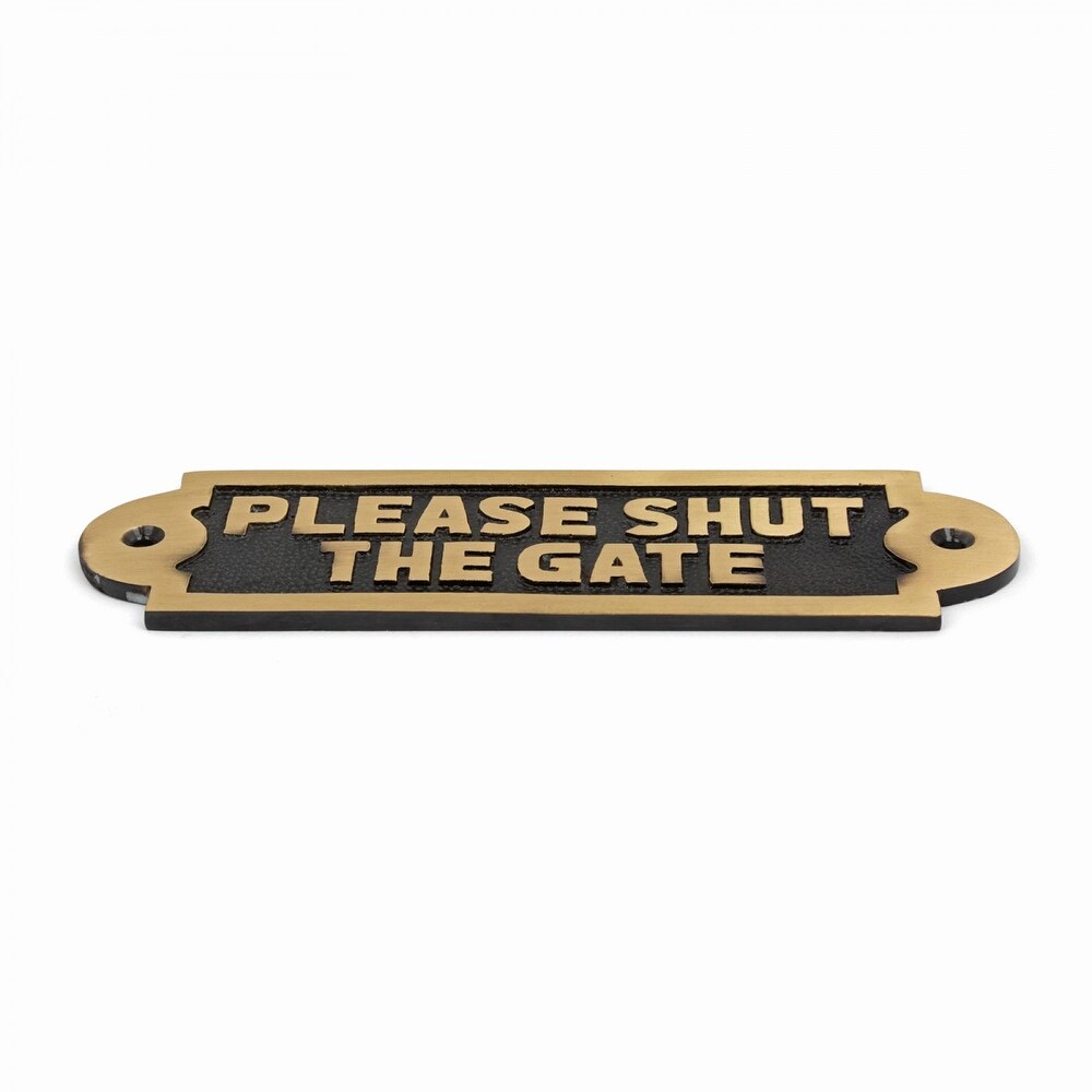 Brass Gate Sign PLEASE SHUT THE GATE Privacy Security Plaques Renovators Supply