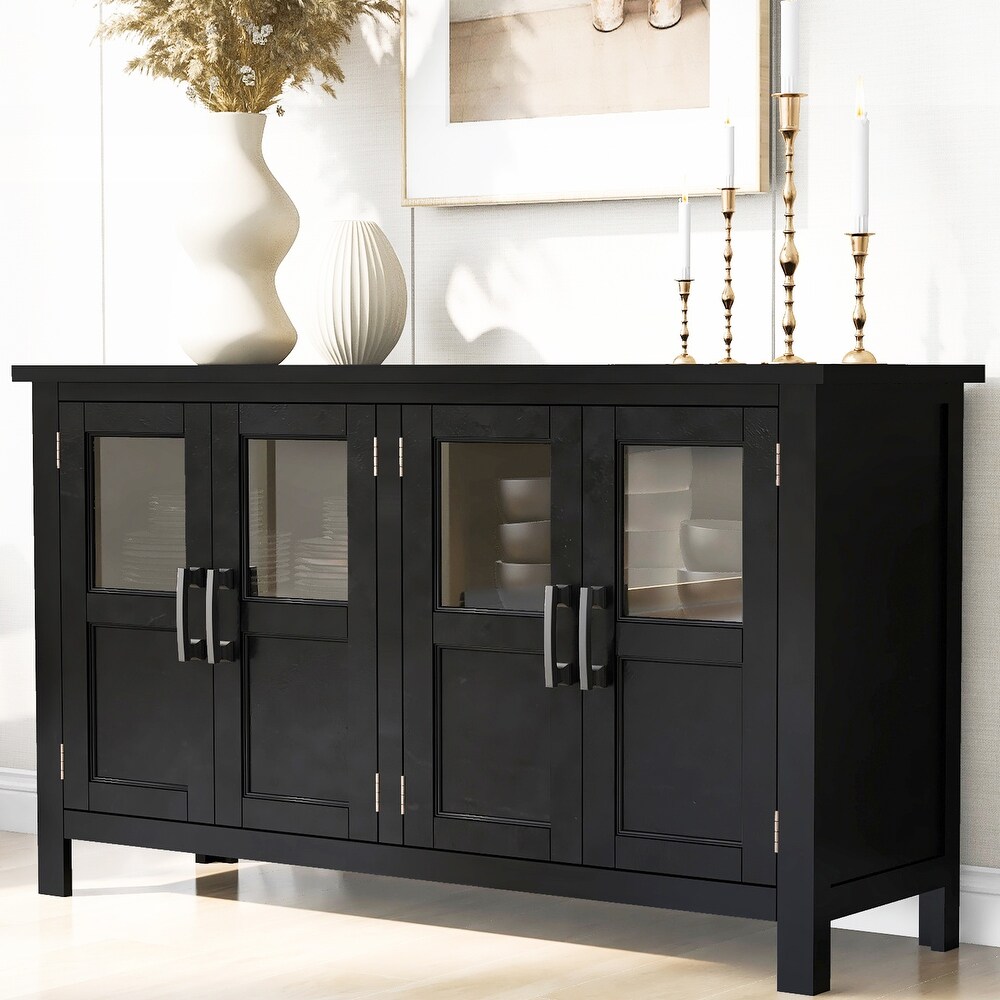 Featured Four Door Storage Cabinet Sideboard with Adjustable Shelf and Metal Handles  Tempering Glass