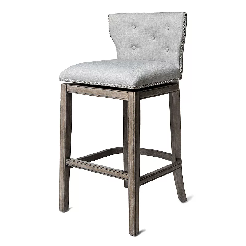 Maven Lane Hugo Bar Stool In Reclaimed Oak Finish W/ Ash Grey Fabric Upholstery