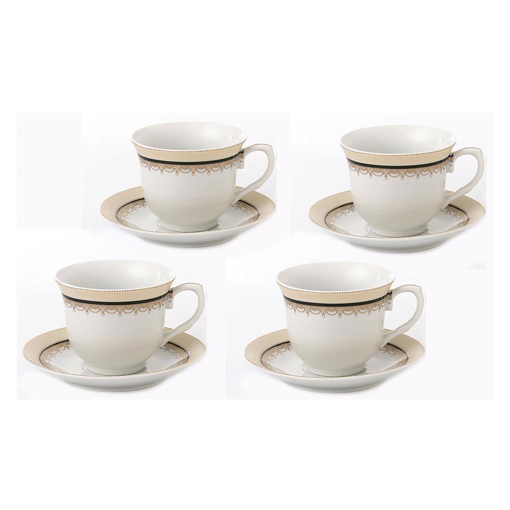 Lorren Home Trends Lorren Home 8 oz. Gold and Black Tea and Coffee Porcelain (Set of 4) Dalilah-4