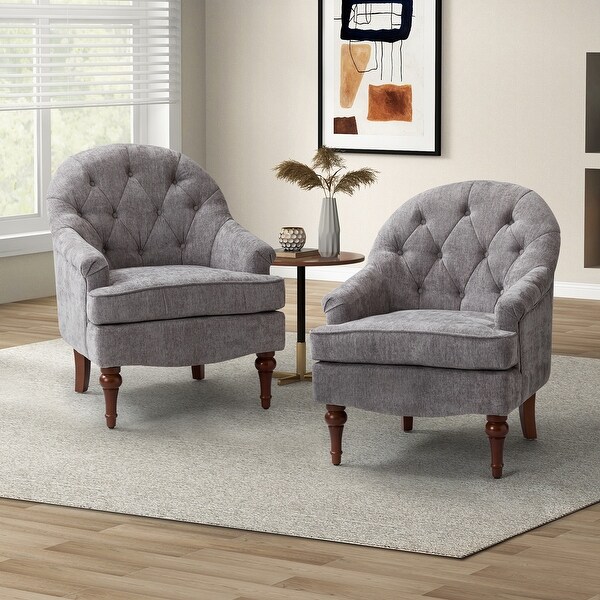 Gioa Classic Polyester Tufted Back Armchair Set Of 2 with Solid Wood Legs by HULALA HOME