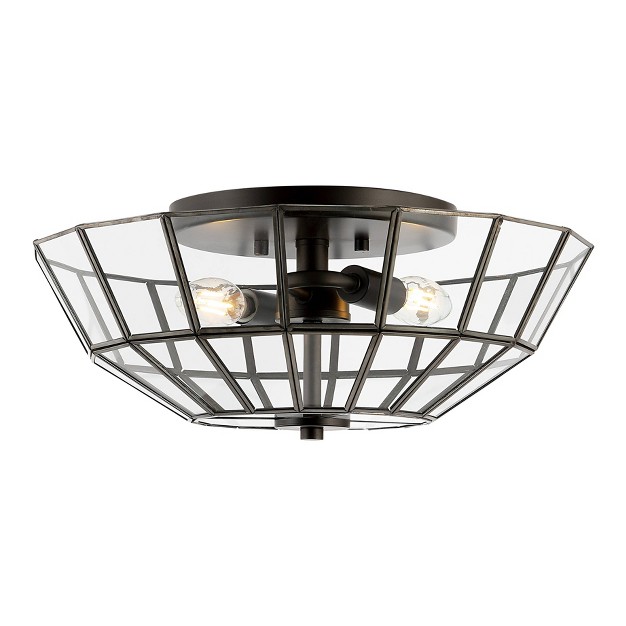 2 light Theo Farmhouse Rustic Iron glass Led Semi Flush Mount Oil Rubbed Bronze clear Jonathan Y