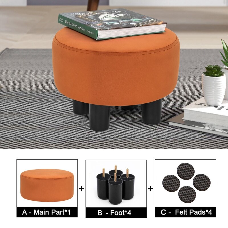 Adeco Round Ottoman Velvet Footrest Stool Modern Padded Seat Footstool