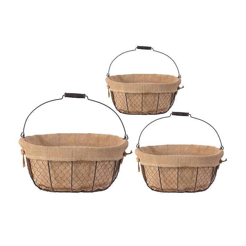 Joyce Oval Canvas Lined Decorative Basket 3-piece Set