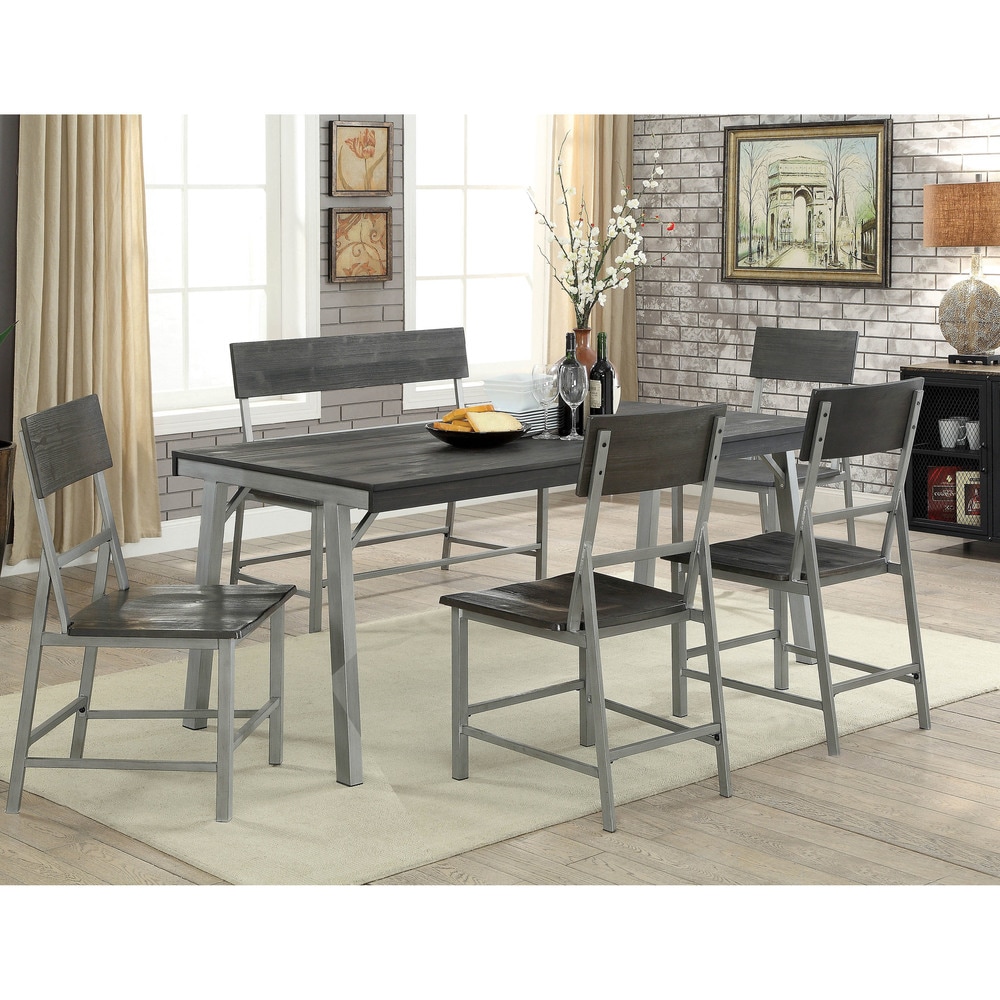 Traw Industrial Matte Black Metal Dining Bench by Furniture of America