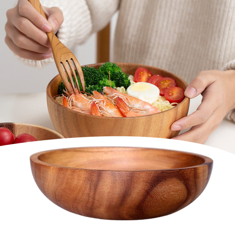 Round Acacia Wood Bowl Sauce Pasta Fruits Cereal Snacks Rice Noodle Serving Bowl Household Kitchen Dinnerware Serveware Tableware