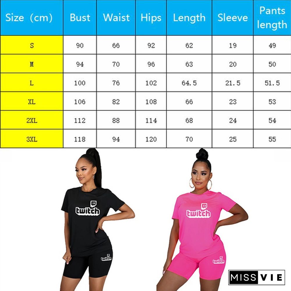 Two-Piece Fashion Womens Clothing Short-Sleeved Crew Neck T-Shirt And Tight-Fitting Shorts Tracksuit T-Shirt & Skinny Pants Sets Outfit