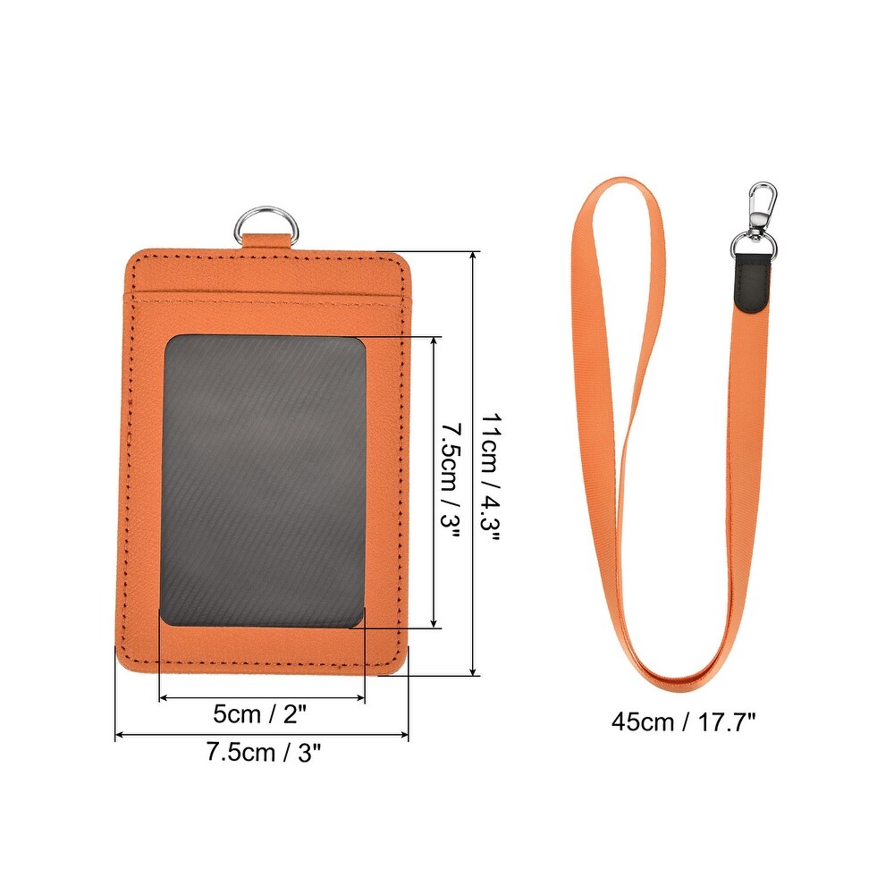 Badge Holder 11cm PU Leather ID Holder W 2 Card Slots and Neck Lanyard