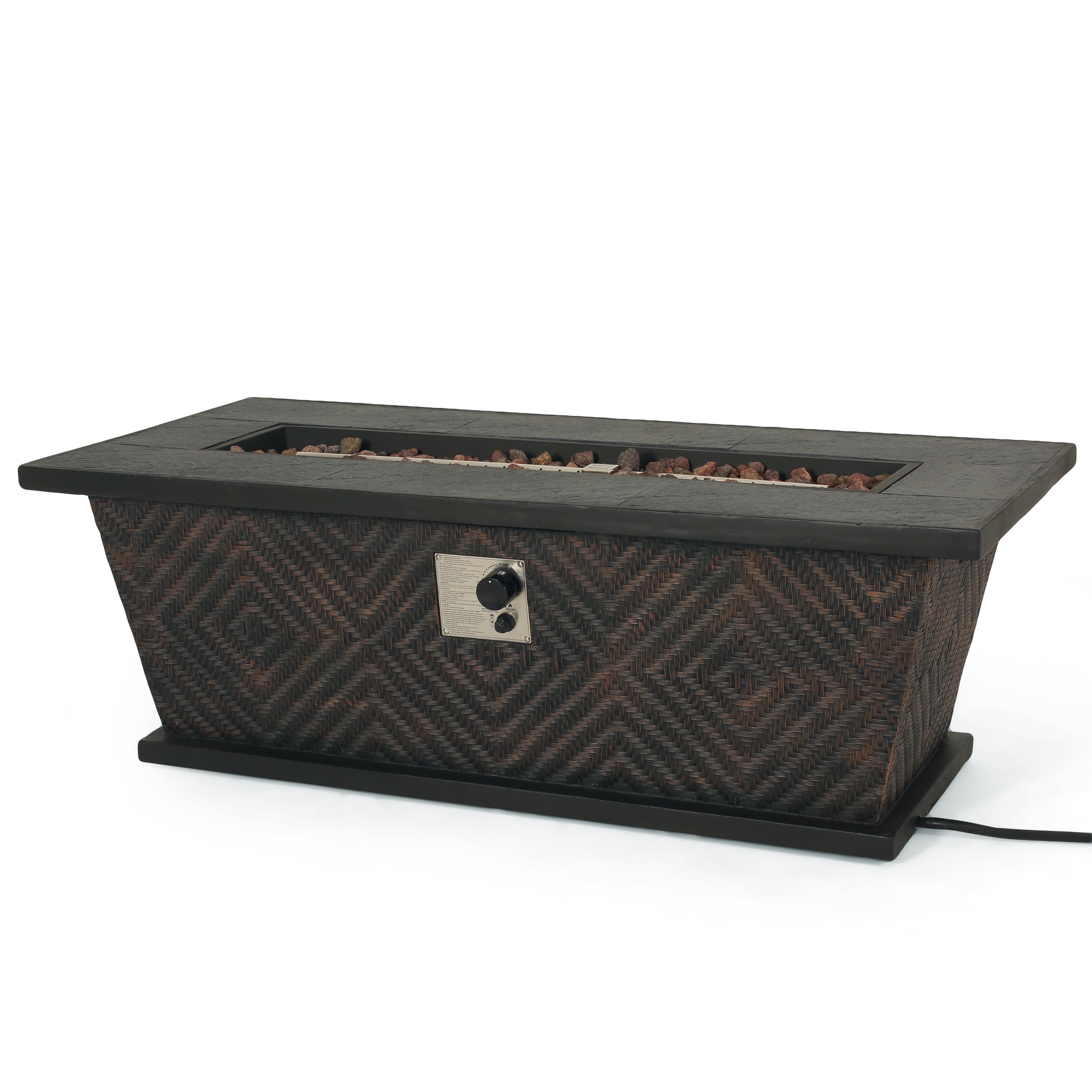 La Jolla Outdoor 50,000 BTU Lightweight Concrete Rectangular Fire Pit (No Tank Holder), Brown