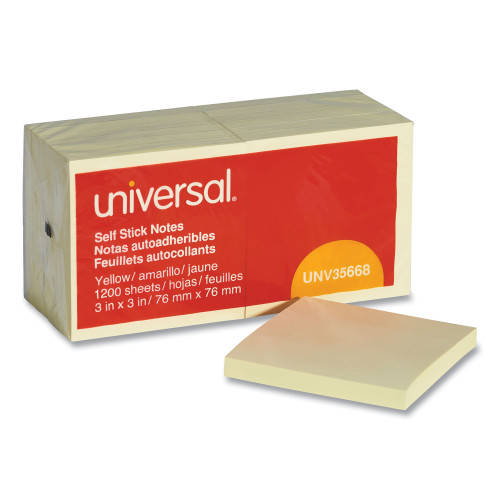 Universal Self-Stick Note Pads， 3 x 3， Yellow， 100-Sheet， 12/Pack (35668)