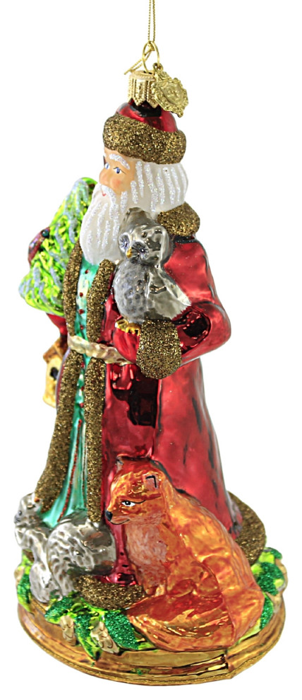 Huras Woodland Santa Glass Ornament Animal St Francis Owl S656   Christmas Ornaments   by Story Book Kids Inc  Houzz