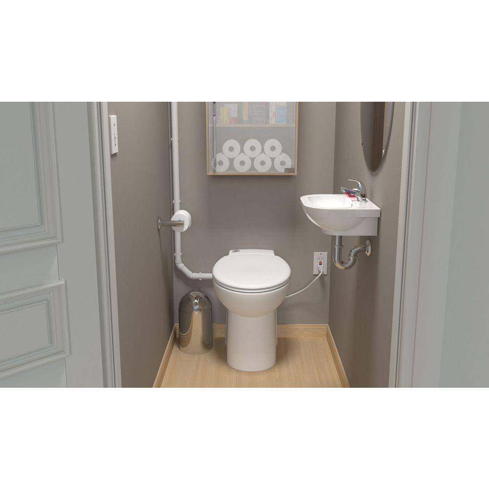 Saniflo SaniCompact 1-Piece 1.281 GPF Dual Flush Elongated Toilet in White with Built-In 0.3 HP 115-Volt Macerator Pump 023