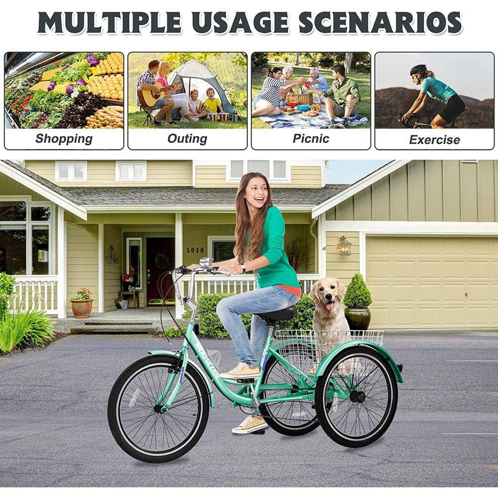 BOZTIY 24 inch Tricycle Perfect for Adult 7 Speed 3 Wheel Bikes Tricycle with Rear Basket M-P24-PGL