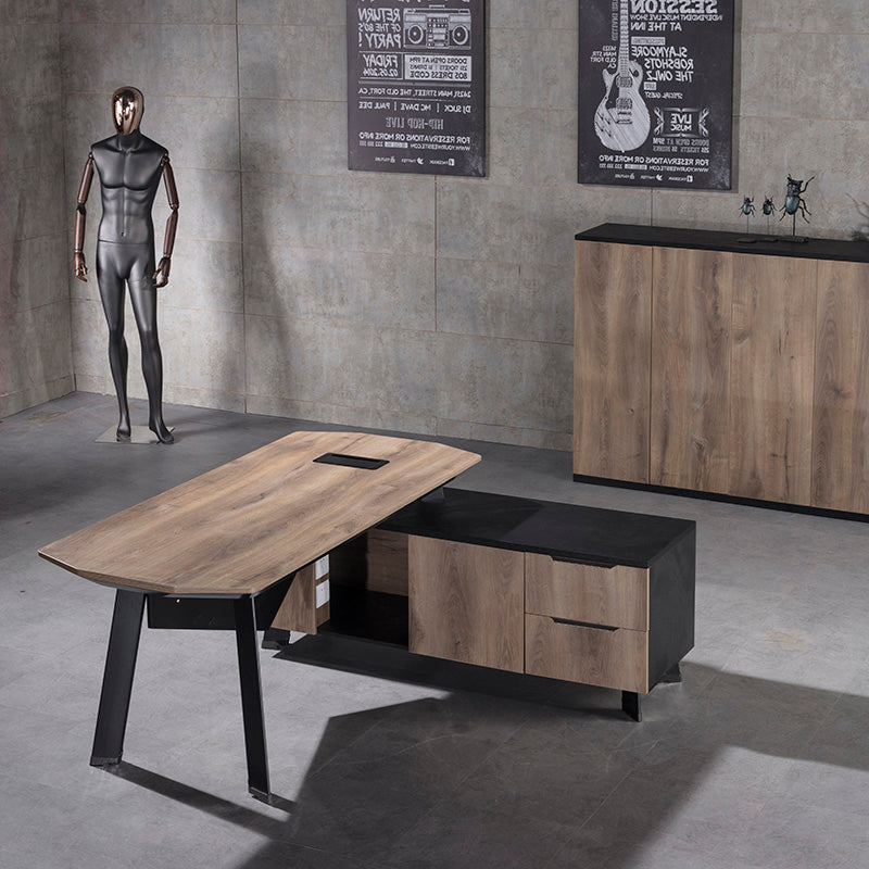 ARTO Executive Office Desk with Reversible Return 1.8M - 2.0M - Warm Oak & Black