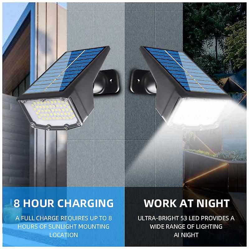 2pcs Solar Powered 53led Lamp Adjustable Solar Spotlight In-ground Ip65 Waterproof Landscape Wall Light Outdoor Lighting