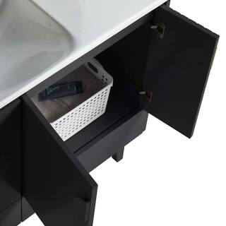 FINE FIXTURES Venezian 48 in. W x 18.11 in. D x 33 in. H Bathroom Vanity Side Cabinet in Black Matte with White Ceramic Top VN48BL-VNHA2BL