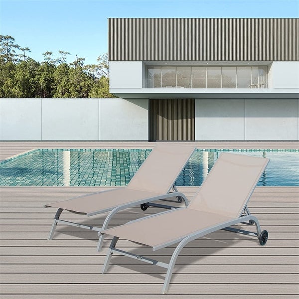 2-Piece Outdoor 5 Adjustable Position Chaise Lounge with Wheels