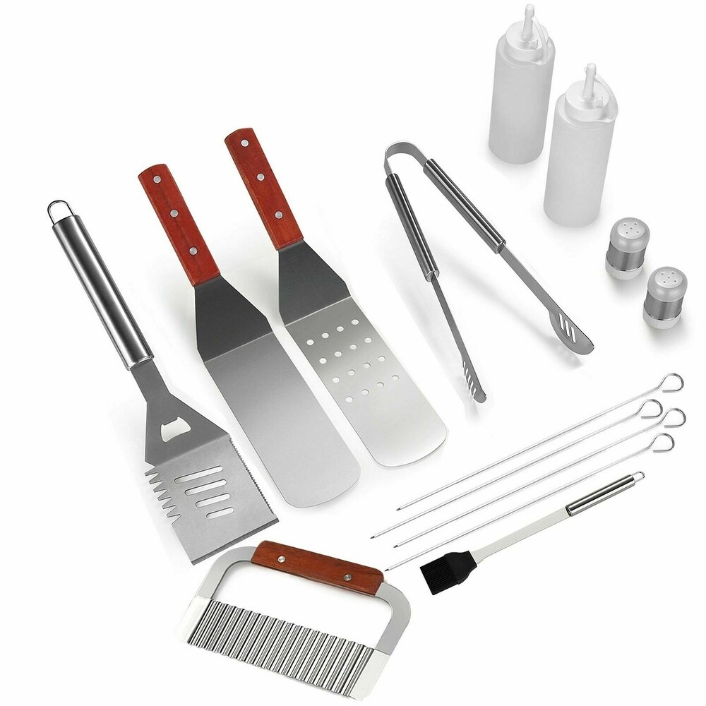 IMAGE 14 Pieces BBQ Grill Tool Set  Large Heavy Duty Stainless Steel Grilling Kit   M