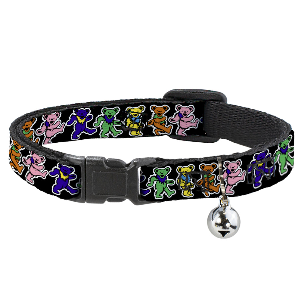 Grateful Dead Cat Collar， Breakaway Collar with Bell， Dancing Bears Black Multi Color， 8.5 to 12 Inches 0.5 Inch Wide