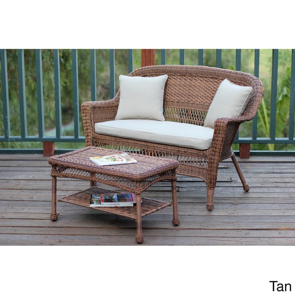 Honey Wicker Loveseat and Coffee Table Set