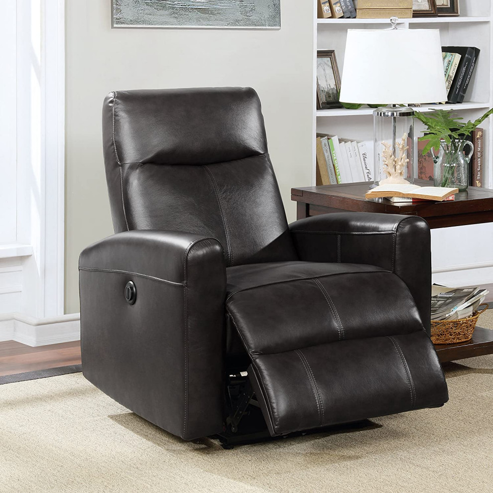 Elegant Power Recliner  Padded Leather Upholstered Seat With Stitching Accent   Transitional   Recliner Chairs   by Declusia  Houzz