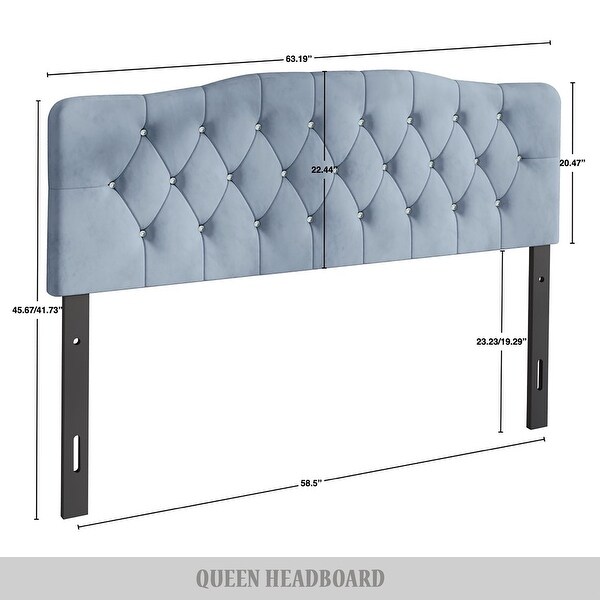 CraftPorch Velvet Button Tufted Curved Adjustable Headboard - - 36547905