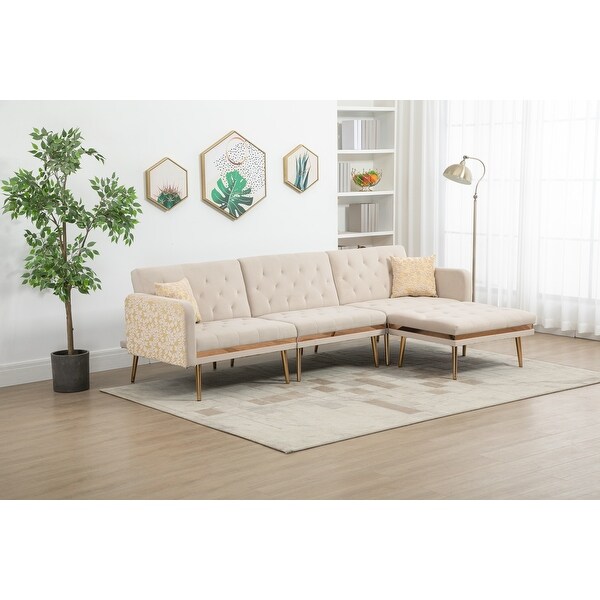 3-Seat Sectional Sofa Set Convertible Sleeper Sofa， Living Room Accent Sofa with Ottoman