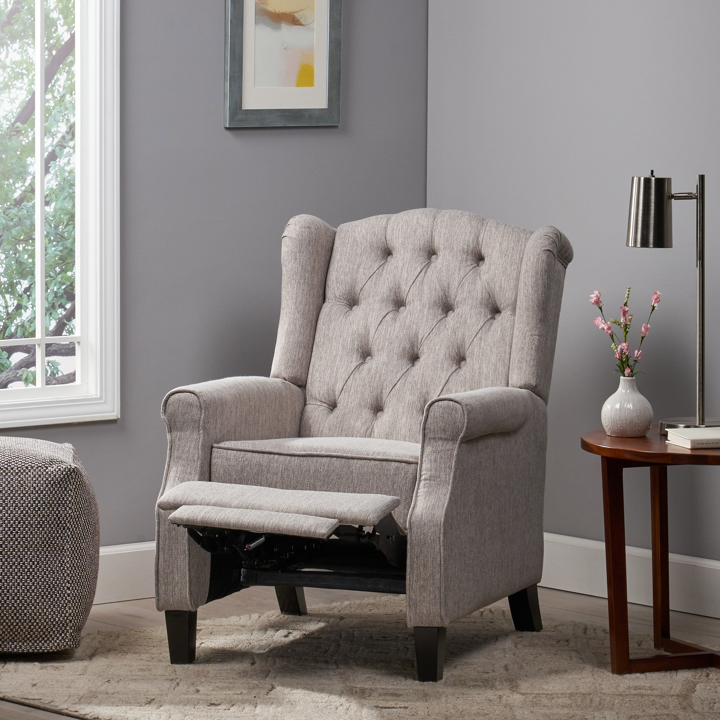 Breyon Contemporary Tufted Fabric Push Back Recliner