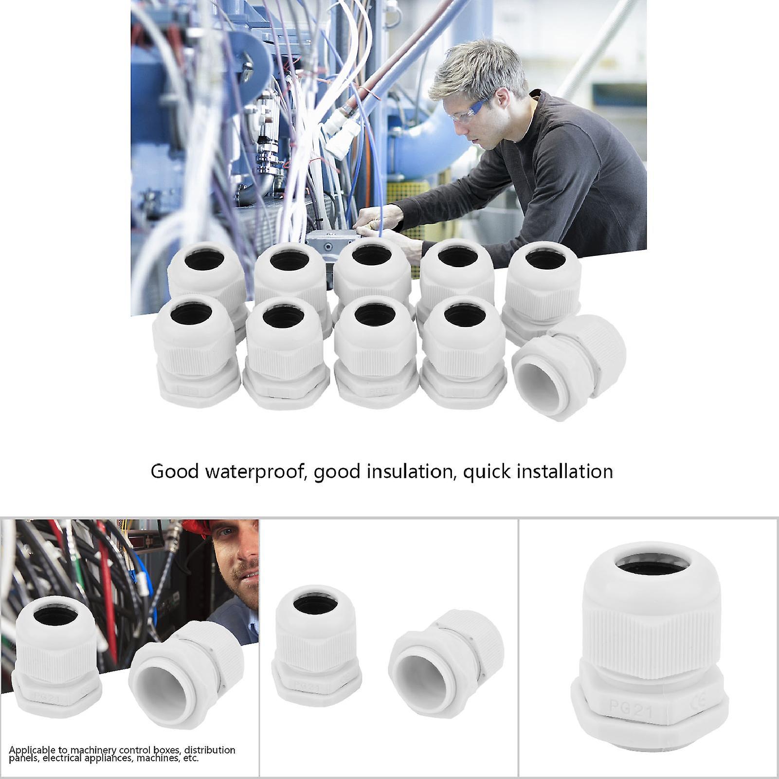 10pcs/set  Ip68 Waterproof White Nylon Plastic Cable Gland Connector (pg21)