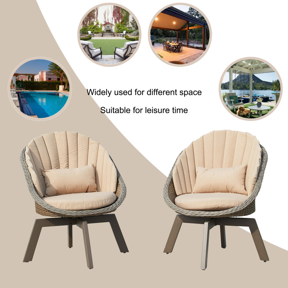 2 Pieces Patio Furniture Sets Outdoor Rotatable Chair Rattan Chair Set   Tropical   Outdoor Sofas   by Bella Depot Inc  Houzz