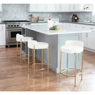 Lumisource Chloe Counter Stool in White Velvet and Gold Metal (Set of 2) B26-CHLOE AUVW2