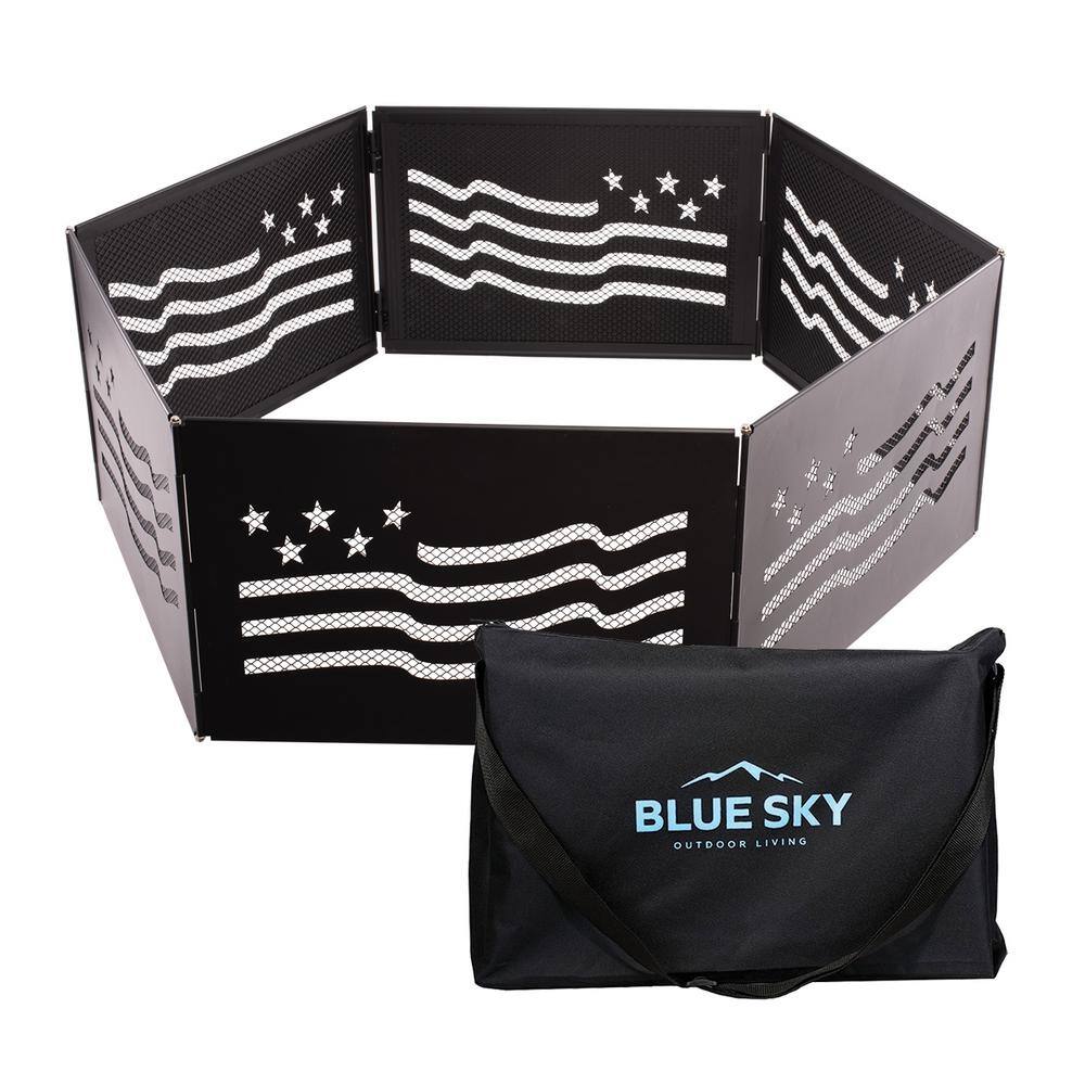 BLUE SKY OUTDOOR LIVING The Zion 36 in. x 12 in. Hexagon Steel Portable Folding Wood Fire Pit Ring with Carrying Bag - Stars and Stripes FFR3612SB