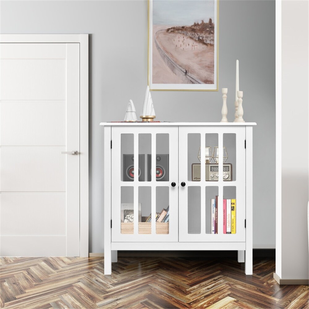 Glass Door White Storage Buffet Sideboard