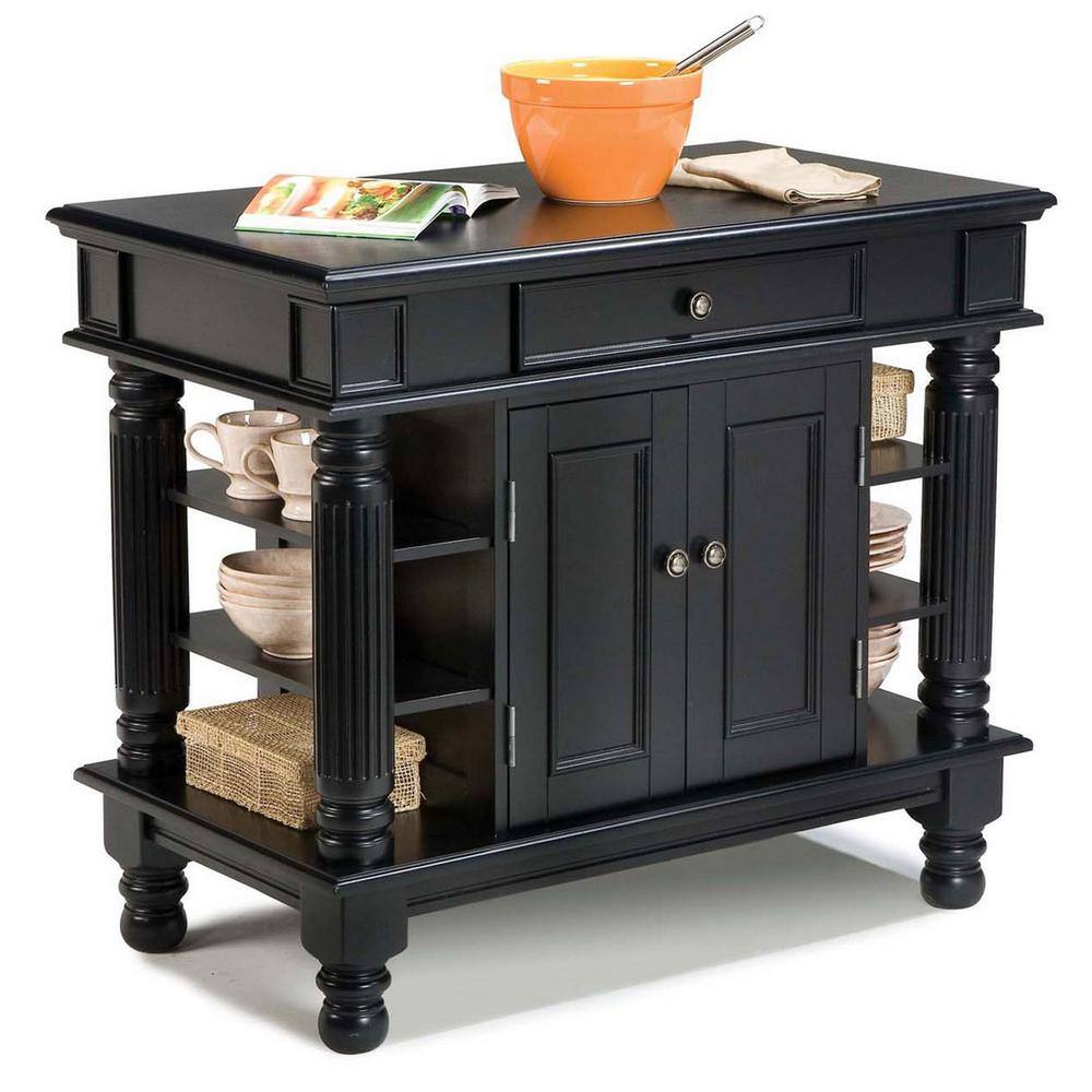 HOMESTYLES Americana Black Kitchen Island With Storage 5092-94