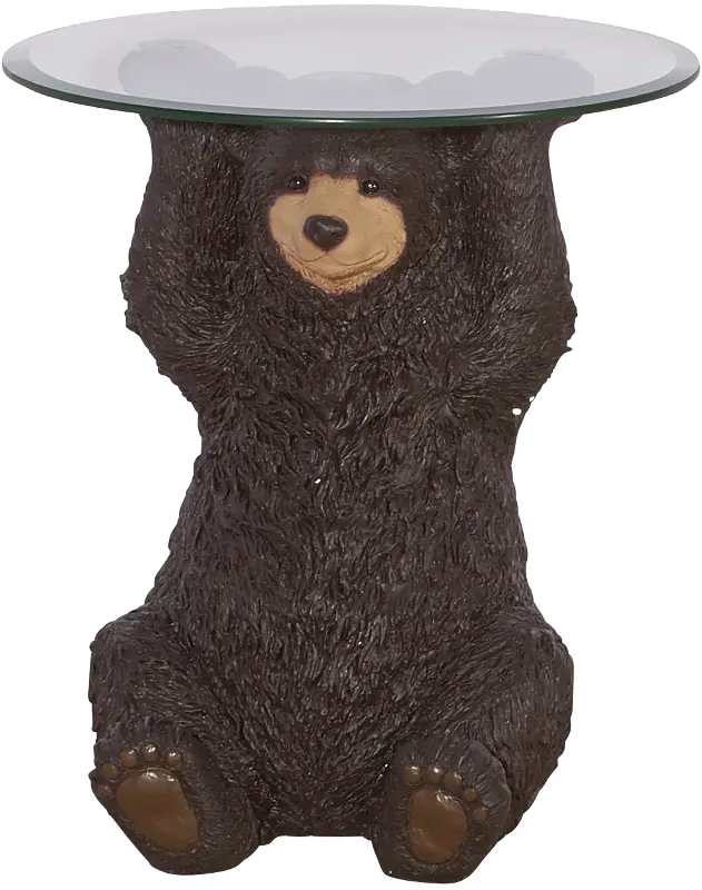 Barney Brown Bear Side Table with Glass Top