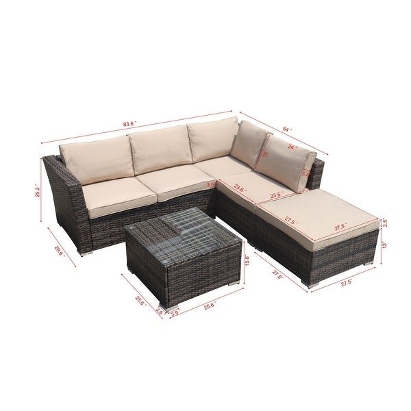 4-Pieces Outdoor Wicker Reversible Patio Sectional Sofa with Cushions - Overstock - 36050370