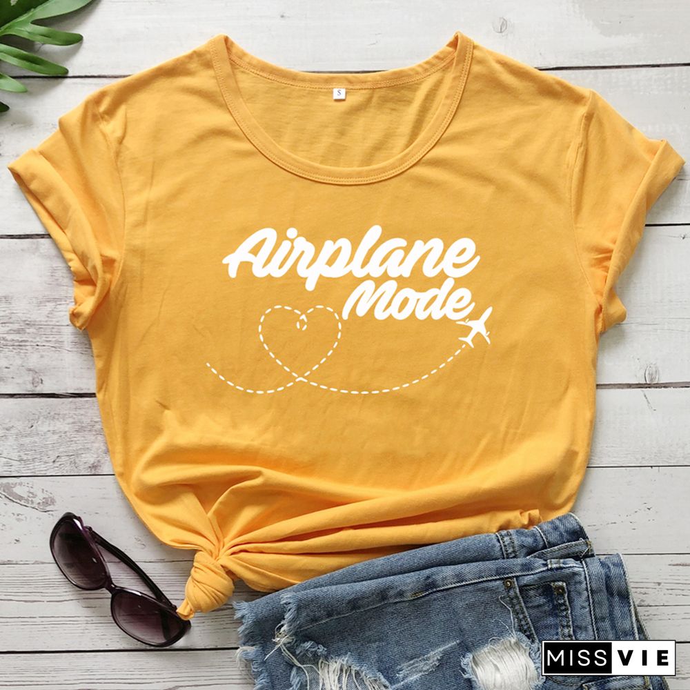 Airplane Mode T-shirt Women Stylish Wanderlust Travel Vacay Tshirt Casual Summer Vacation Tumblr Graphic Funny Tee Shirt Top