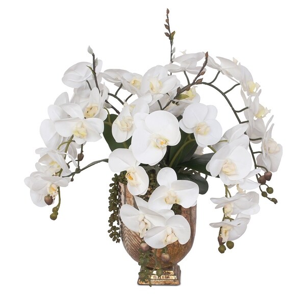 Real Touch White Phalaenopsis Orchids with String of Pearls in Vase