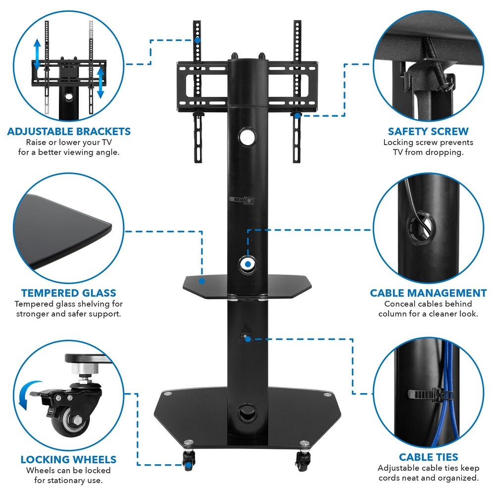 Mount It! Mobile TV Stand with Rolling Casters   Glass Shelving   Fits 32\