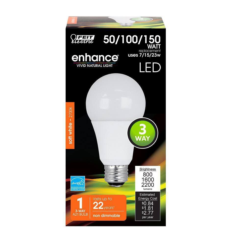 Feit Electric 50100150-Watt Equivalent A21 CEC Title 20 Compliant 90+ CRI 3-Way LED Light Bulb Soft White 2700K A50150927CA