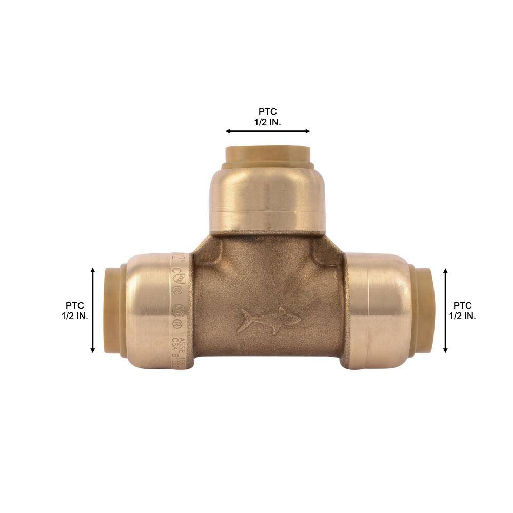 SharkBite 12 in. Push-to-Connect Brass Tee Fitting Pro Pack (4-Pack) U362LFJ4