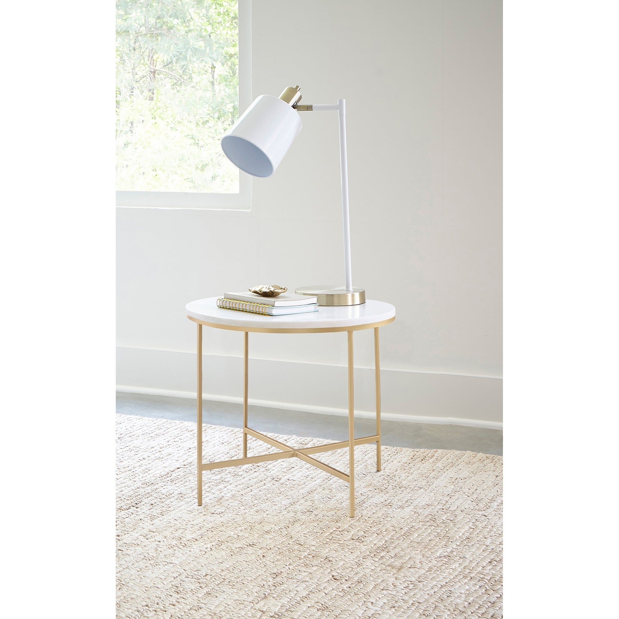 Coaster Furniture Ellison White and Gold Round X-cross End Table