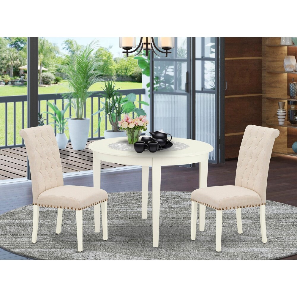 East West Furniture Modern Dining Table Set  A Kitchen Table and Linen Fabric Parson Dining Chairs (Finish   Pieces Options