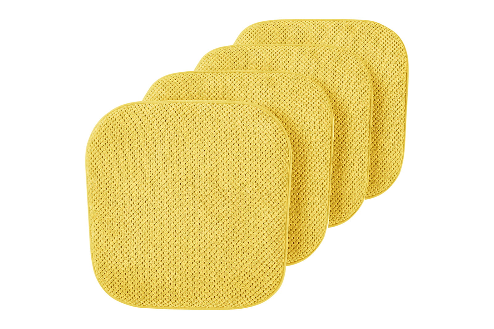 4 Pack: Premium Comfort Non Slip Memory Foam Kitchen and Dining Room Seat/Chair Cushions - Yellow