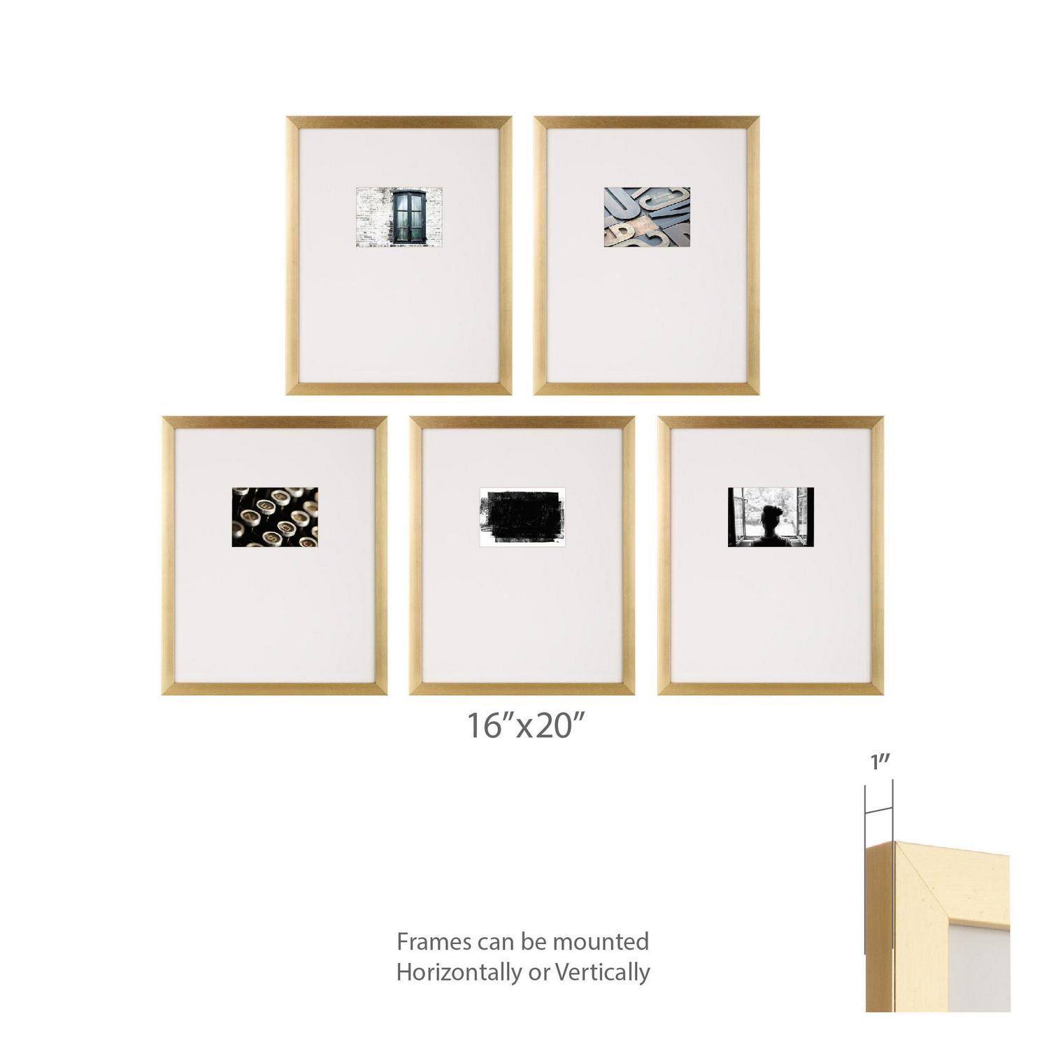 Instapoints 5 Piece Gallery Wall Picture Frame Set 16  x 20  Matted to 5  x 7  with Offset Mat and Hanging Template  Crowdfused