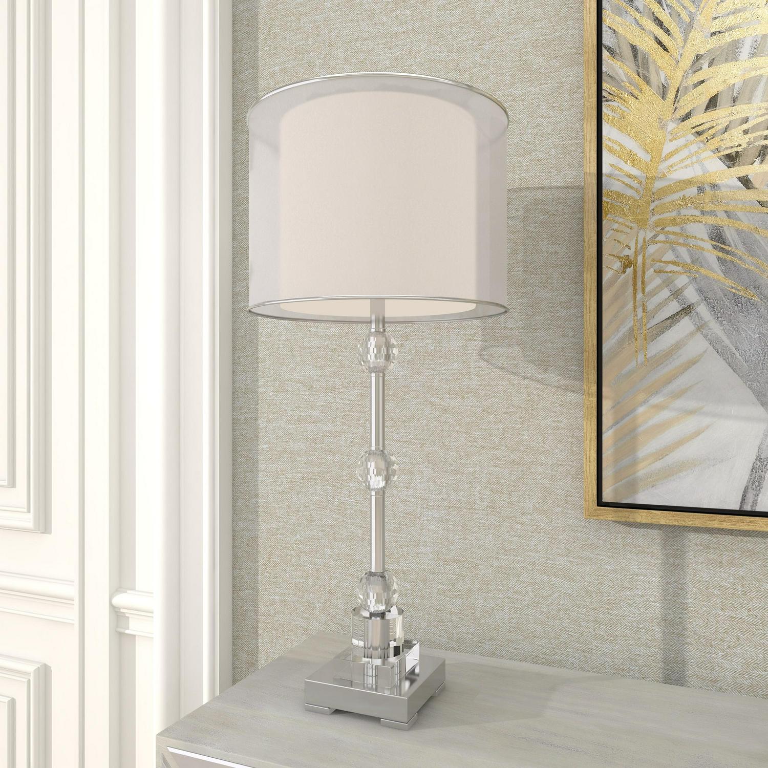 DecMode Silver Glam Metal Table Lamp with Shade， 30 H