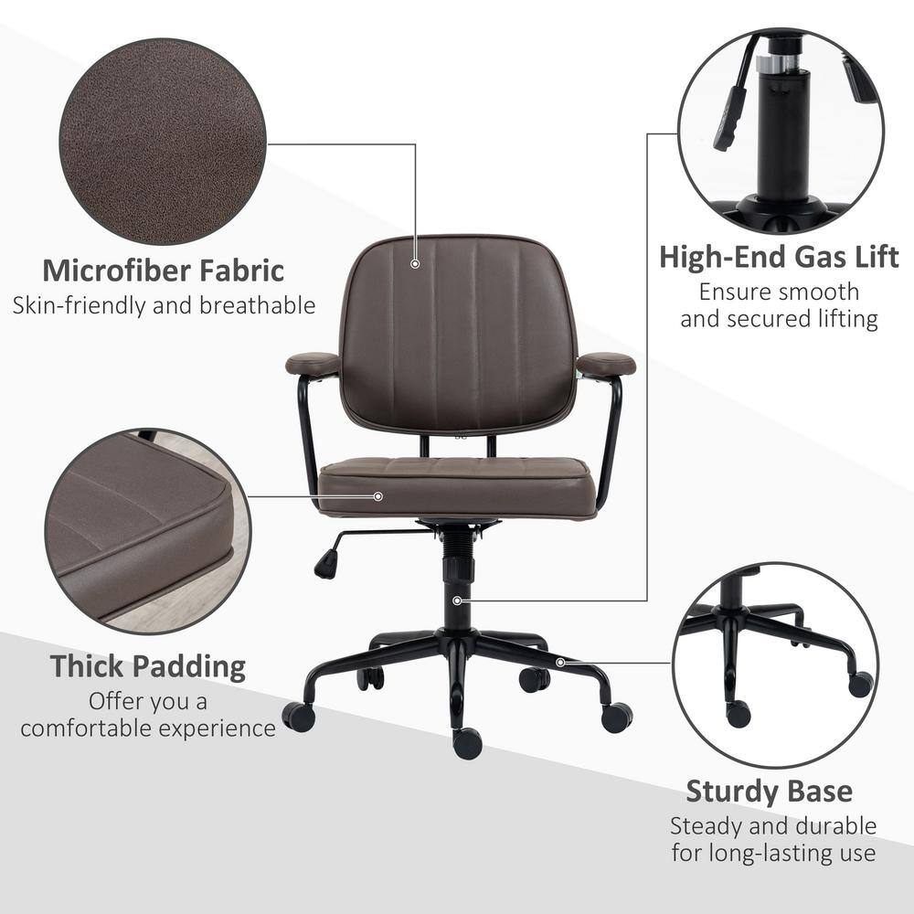 Vinsetto Light Brown Microfiber Cloth Home Office Chair, Desk Chair with Swivel Wheels, Adjustable Height, and Tilt Function 921-640V00LR